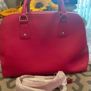 Furla Hot Pink Saffiano Dome Satchel